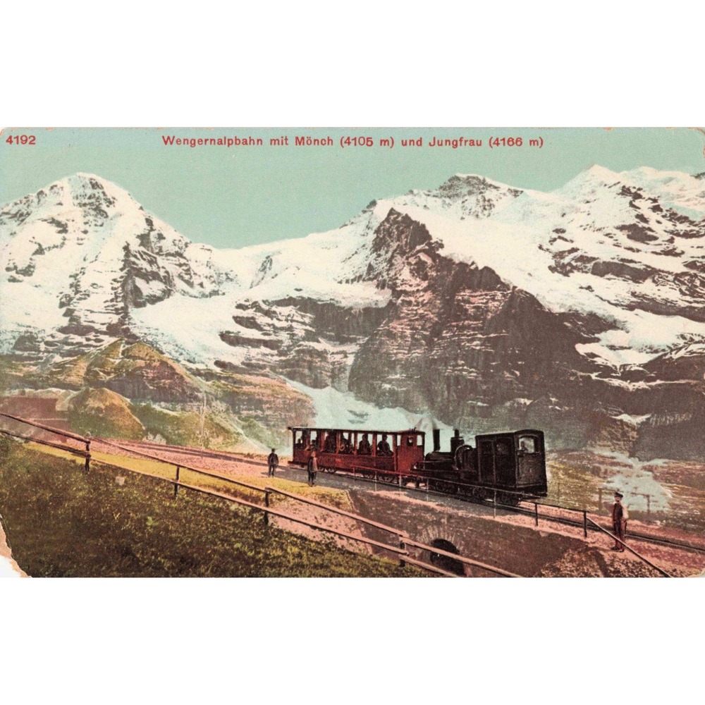 Wengernalpbahn Swiss Alps Railway Postcard Monch Jungfrau Cog Train Vtg 4192
